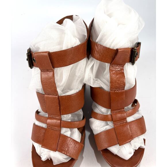 Jessica Simpson Heels Brown Leather Woven Wedge Sandals Size 8 - Picture 4 of 13